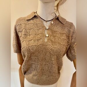 Marine Layer Tan Openwork Knit Short-Sleeve Polo